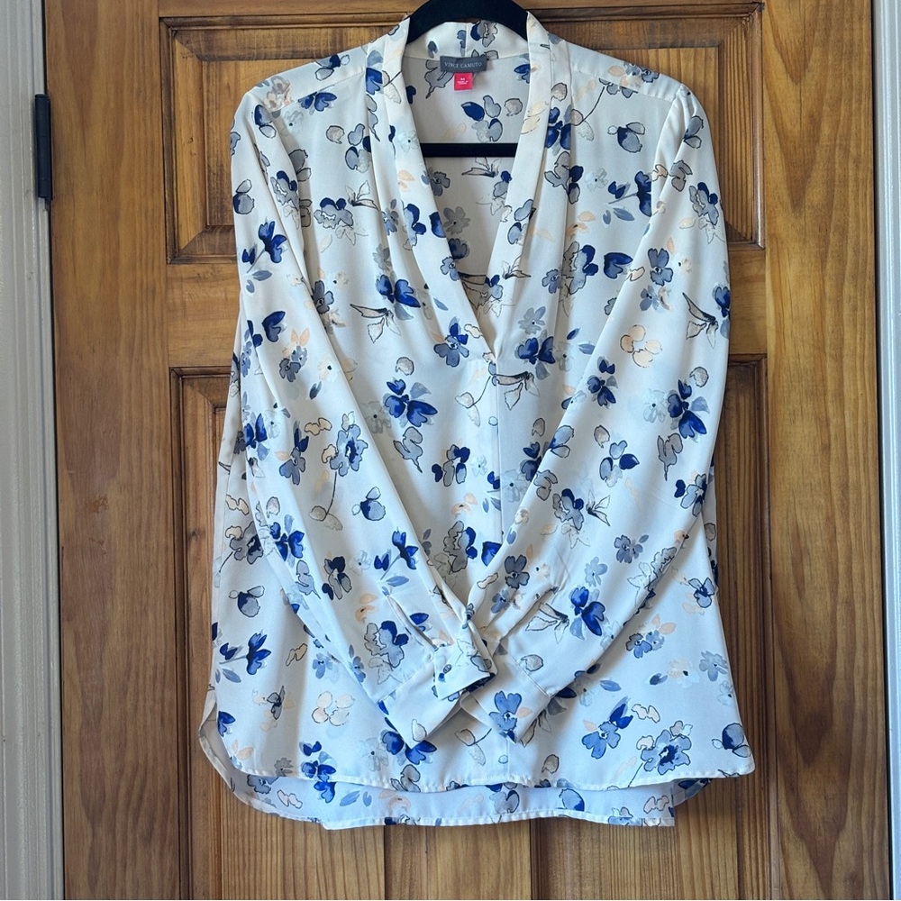 Vince Camuto Floral Blouse - Blue and Cream, Women’s Size M